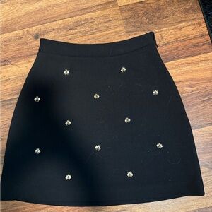 Maje Black A-line Mini Skirt with Silver Embellishments